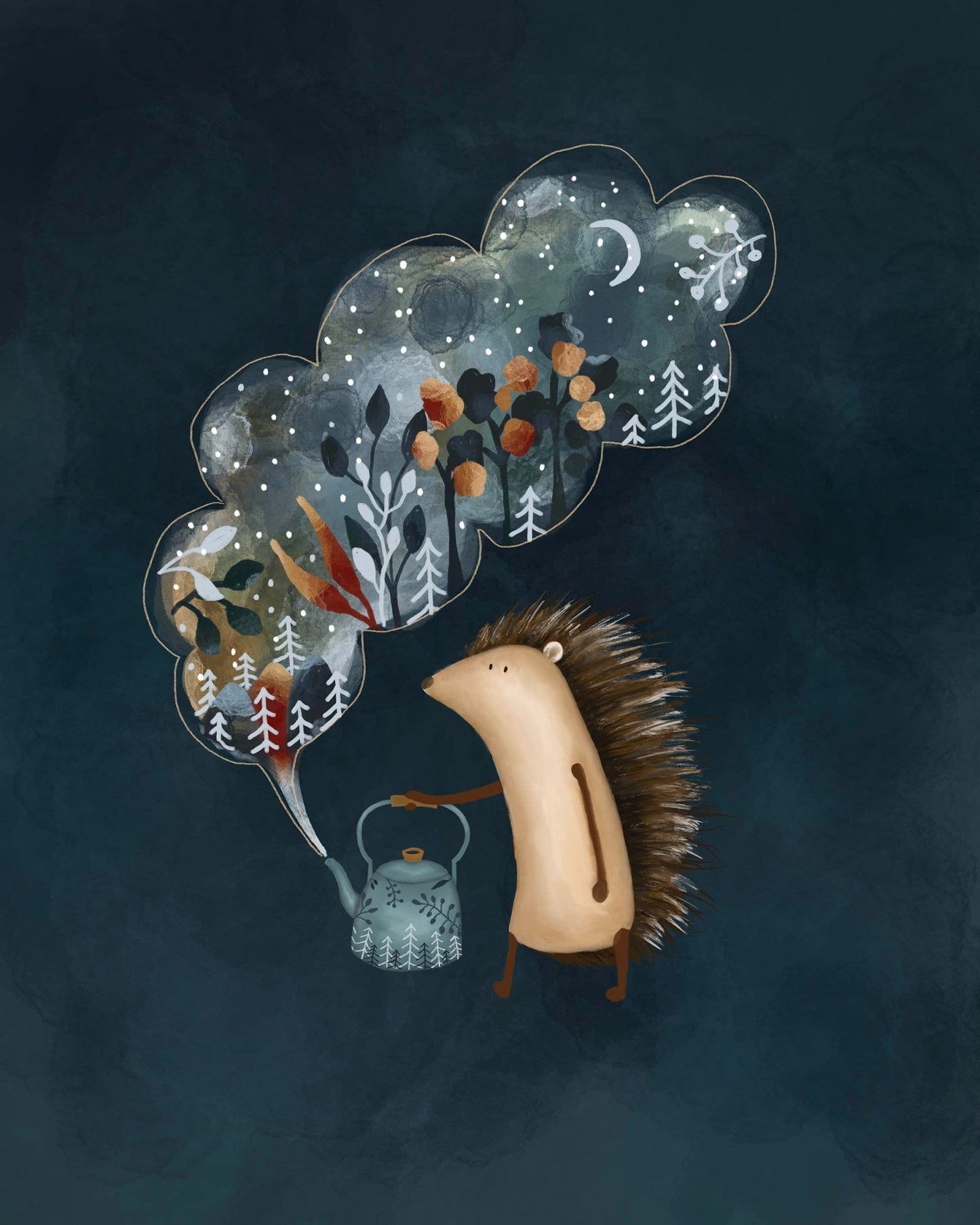 Forest Animal Poster - Night Sky Illustration - Prints - Urchin Bay