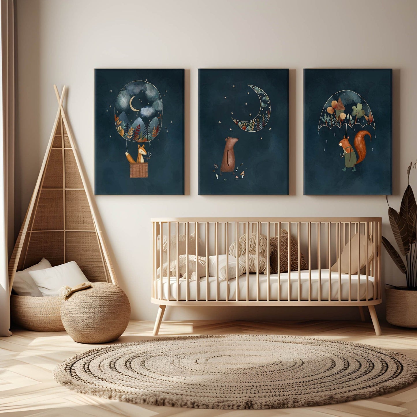 Forest Animals Nursery Canvas Art - Set of 3 - Urchin Bay