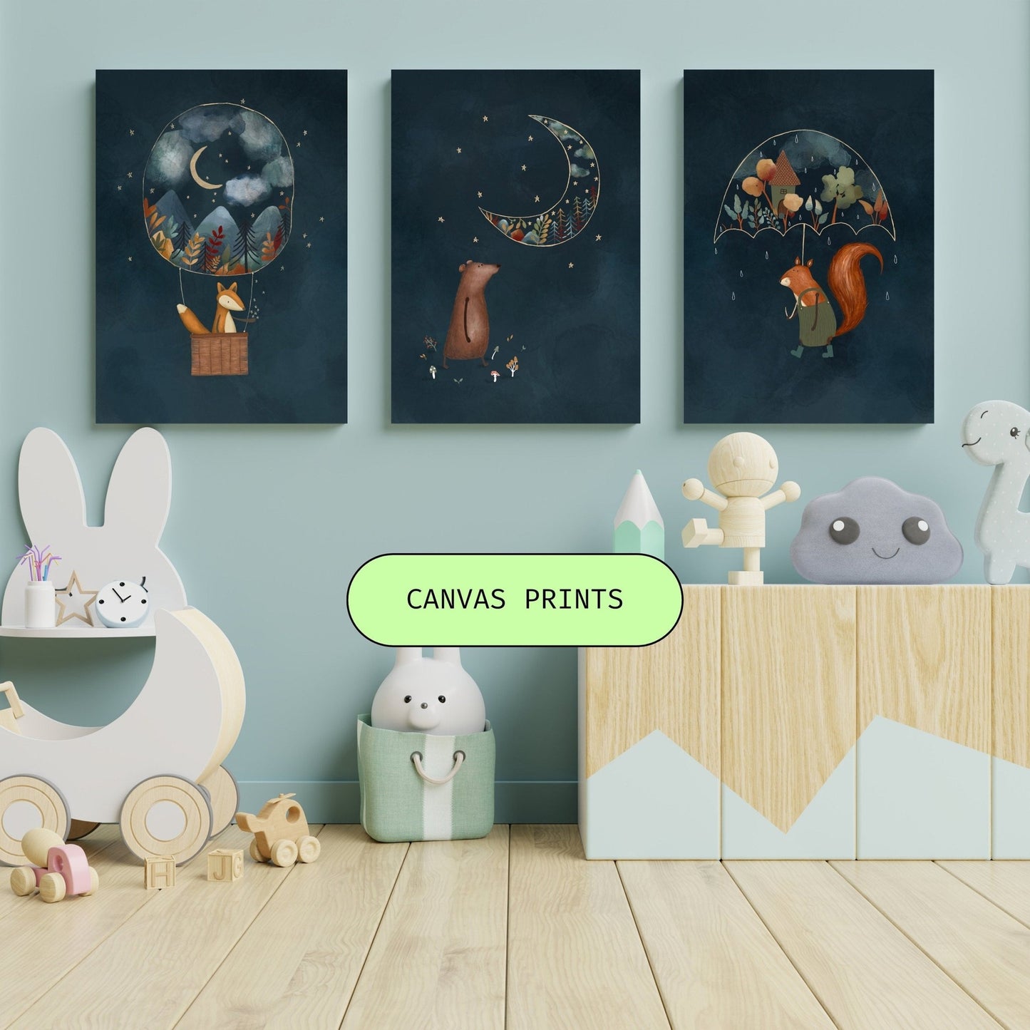 Forest Animals Nursery Canvas Art - Set of 3 - Urchin Bay