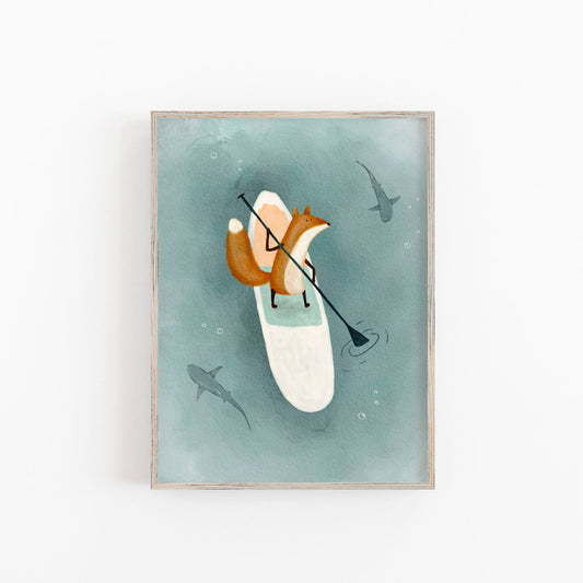Fox Paddle - boarding Animal Illustration - Prints - Urchin Bay