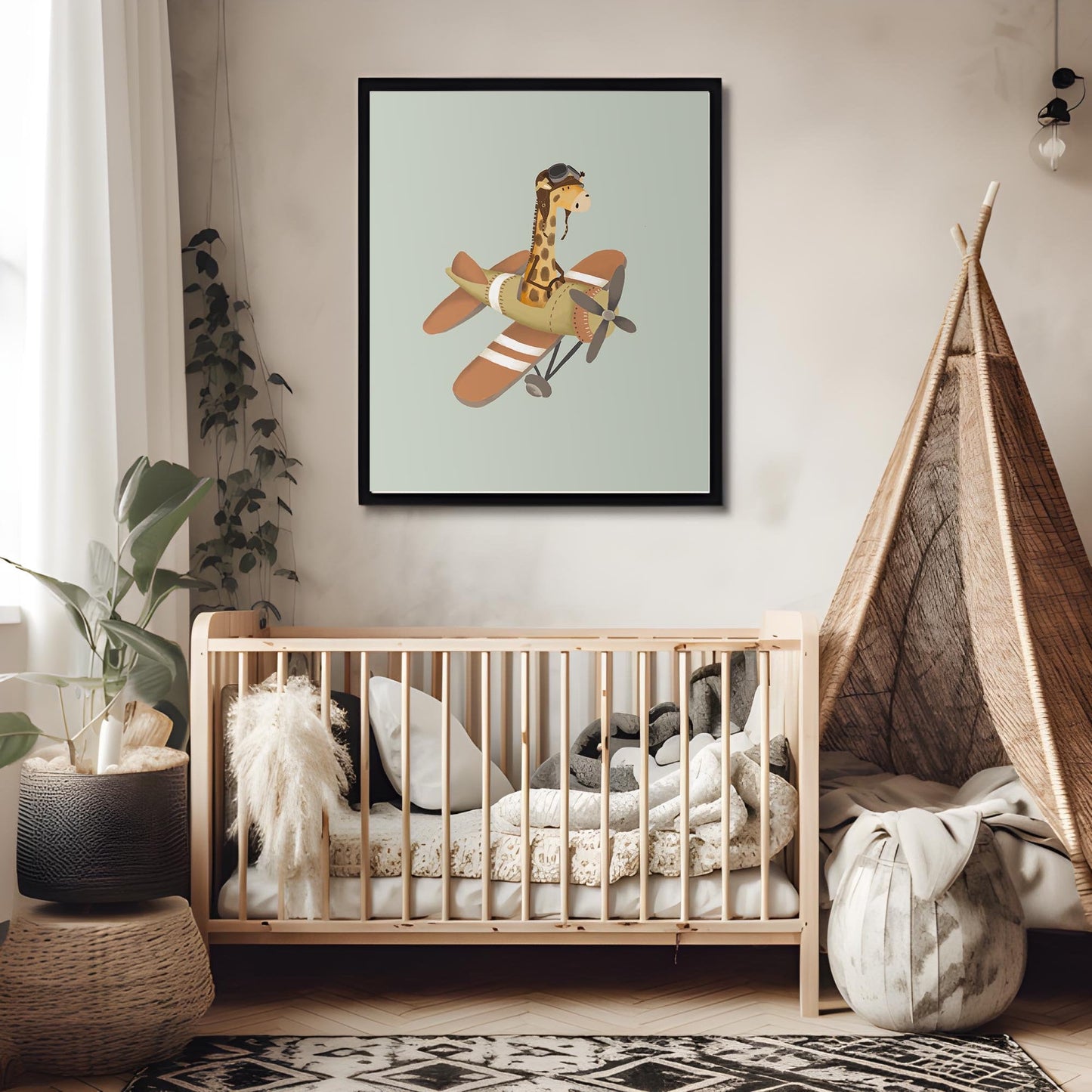 Giraffe Aeroplane Wall Art for Nursery - Prints - Urchin Bay