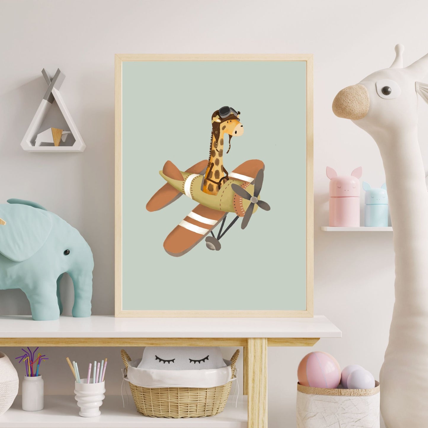 Giraffe Aeroplane Wall Art for Nursery - Prints - Urchin Bay