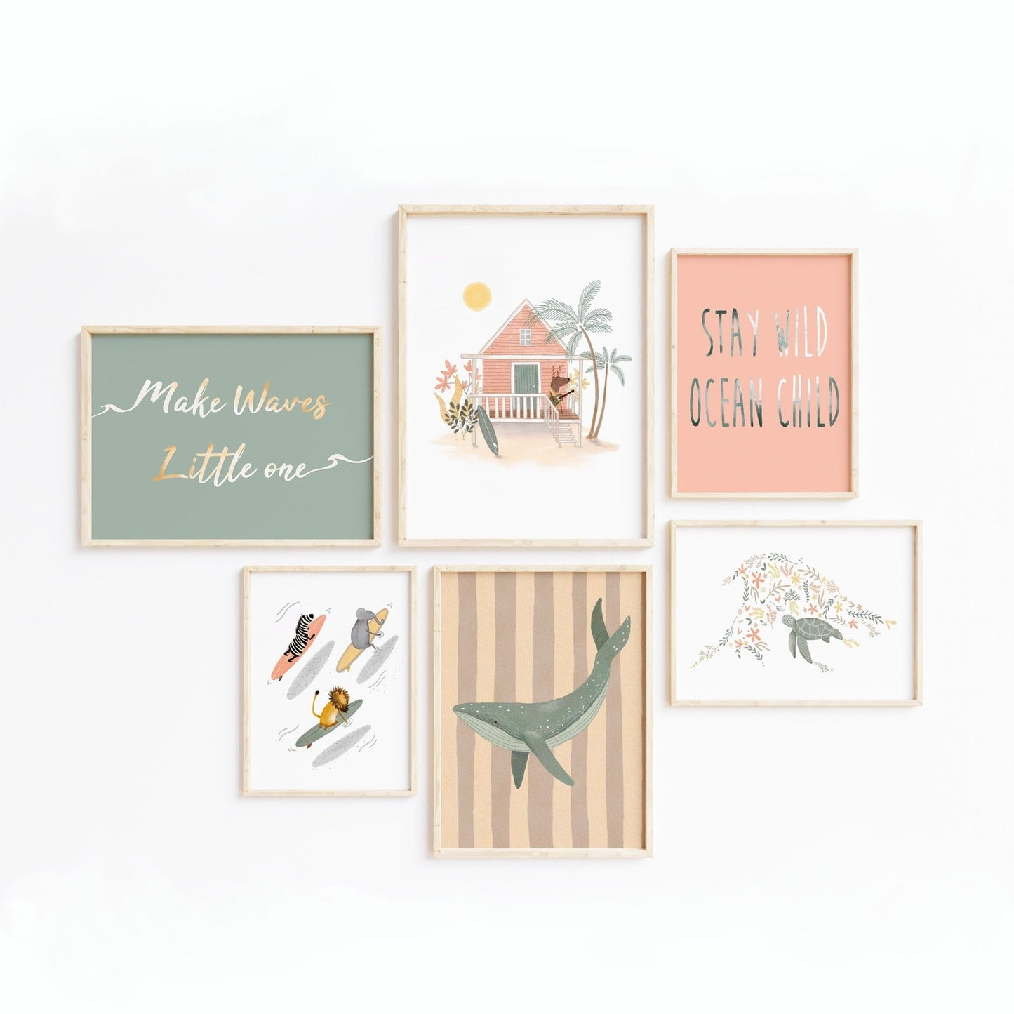 Girls Nursery Surf Art Print Set - Baby Girl Room Decor - Urchin Bay