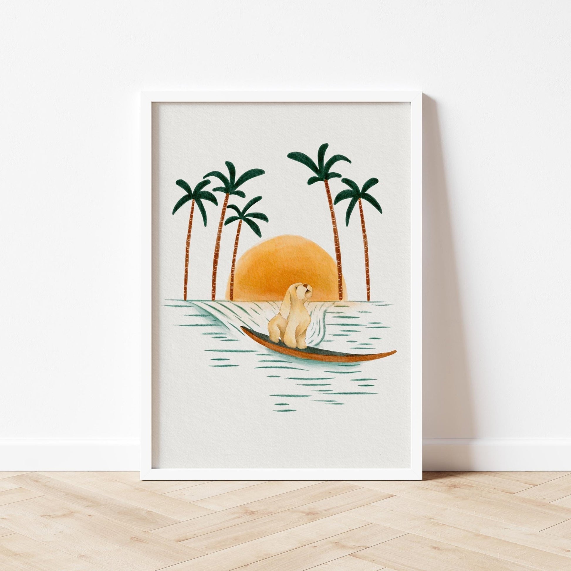 Golden Doodle Surf Print – Beach Dog Wall Art - Prints - Urchin Bay