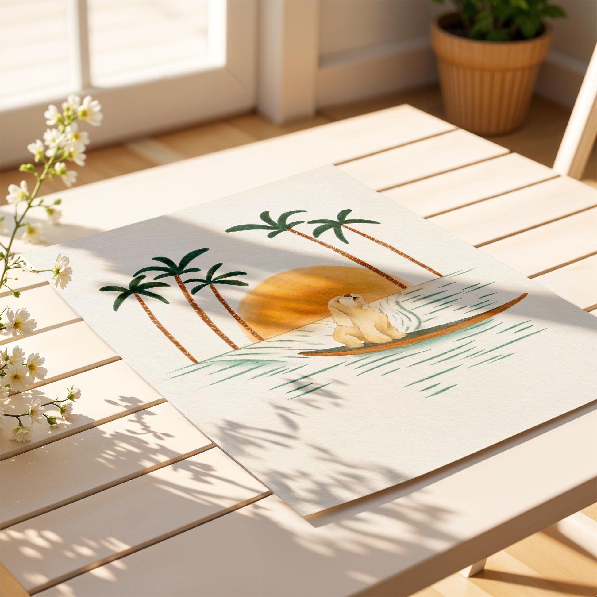 Golden Doodle Surf Print – Beach Dog Wall Art - Prints - Urchin Bay