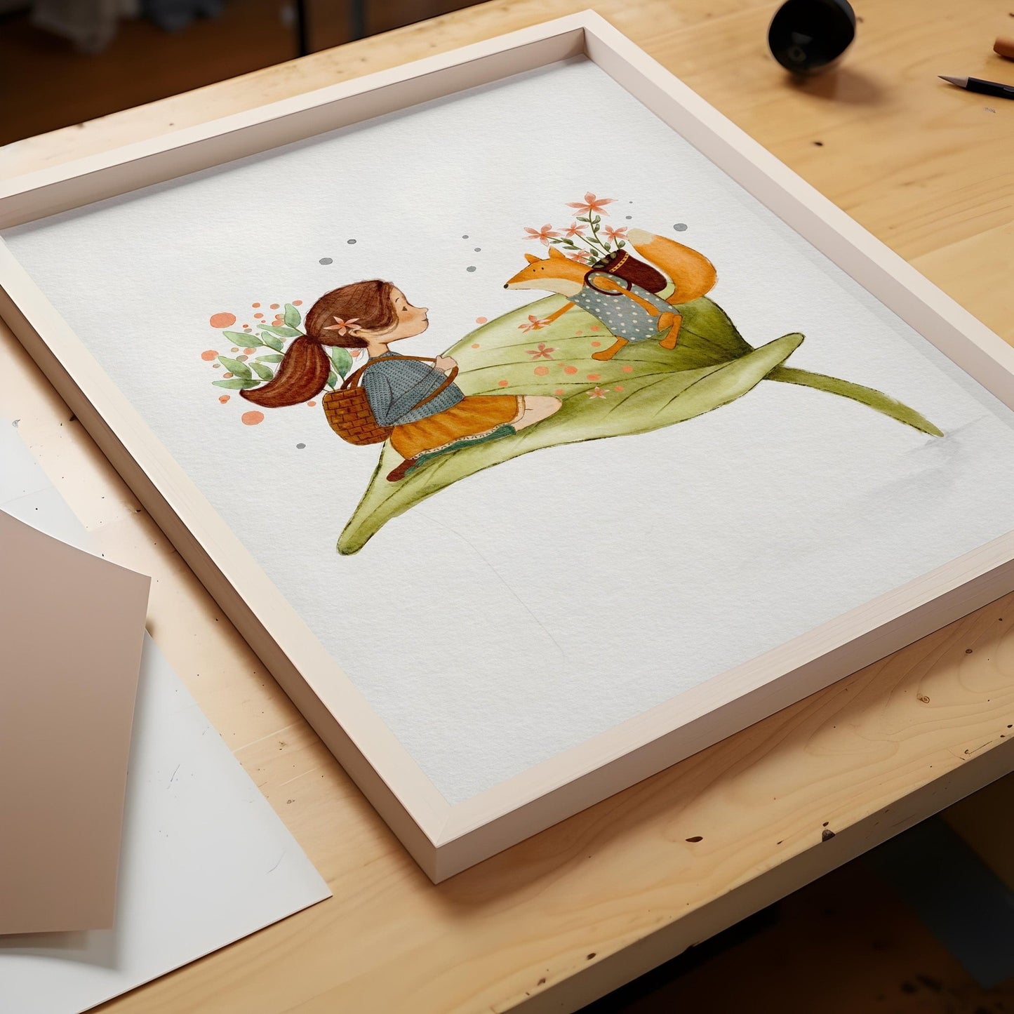 Hand Painted Girl and Fox Nursery Wall Art - Whimsical Illustration - Prints - Urchin Bay