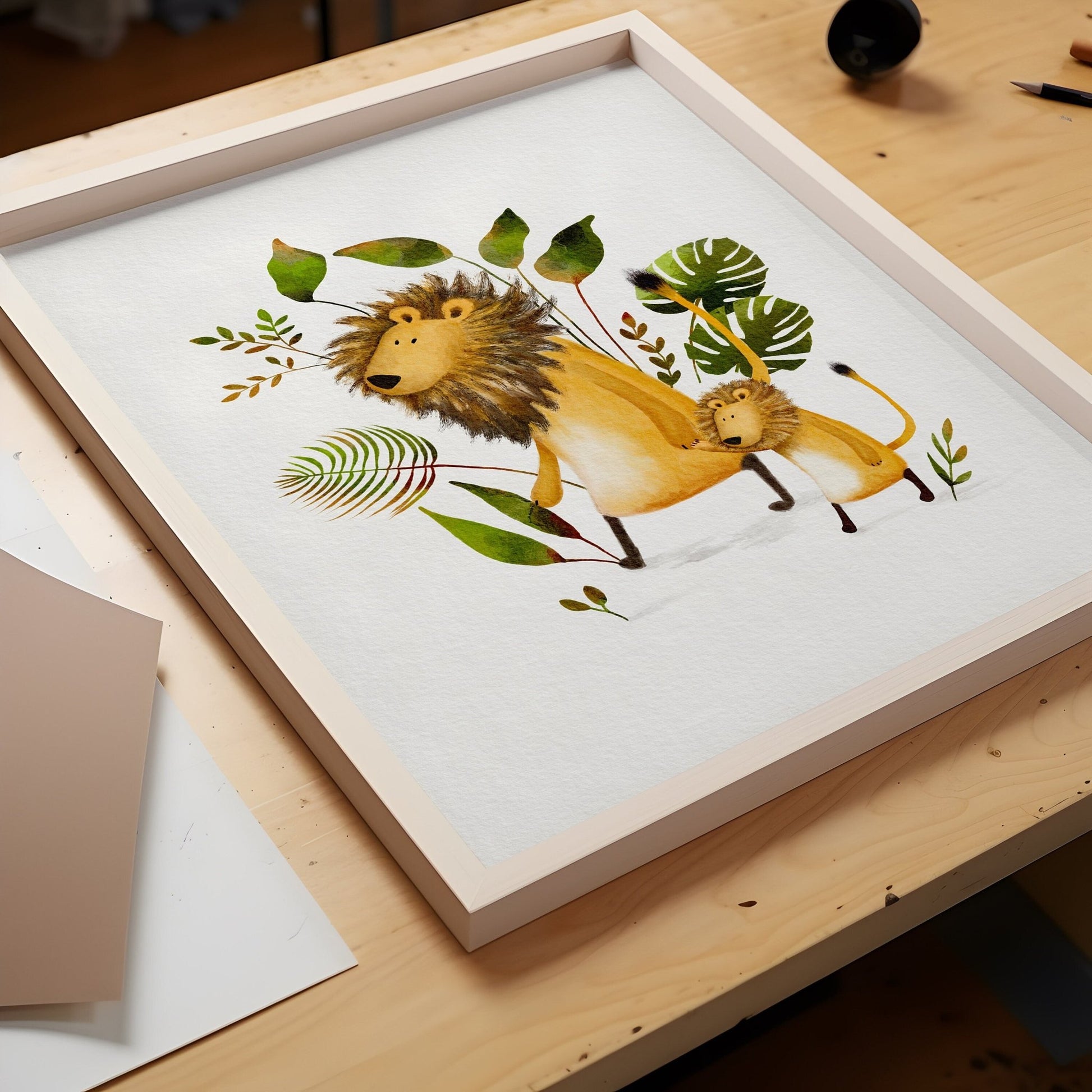 Hand - Painted Lion Safari Nursery Art Print - Prints - Urchin Bay