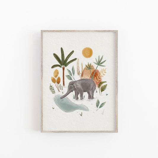 Jungle Elephant Nursery Art Print - Jungle Wall Decor - Prints - Urchin Bay