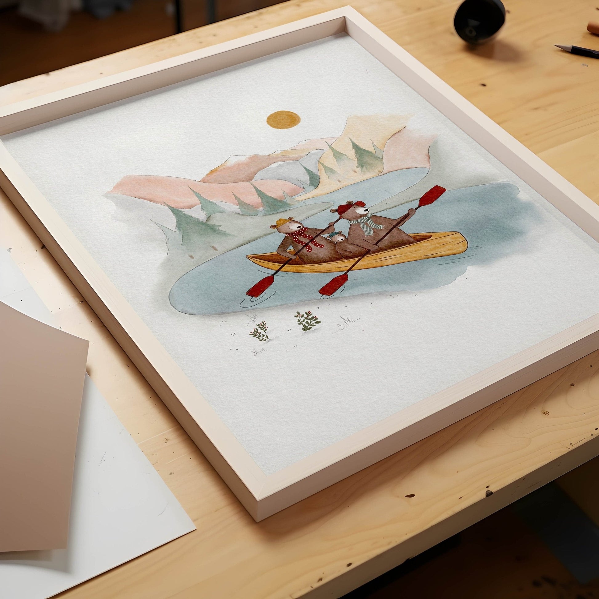 Kids Adventure Art Print - Kayaking in Forest Mountains - Prints - Urchin Bay