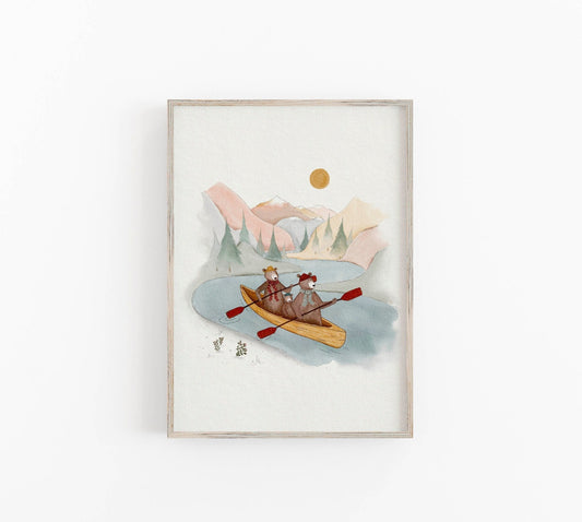 Kids Adventure Art Print - Kayaking in Forest Mountains - Prints - Urchin Bay