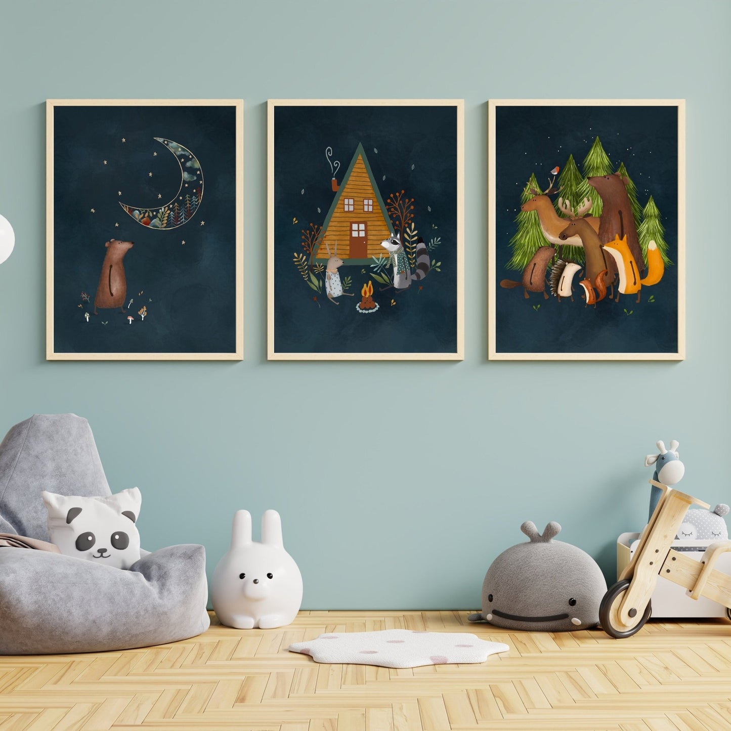 Kids Animal Art Prints - Night Sky Forest Nursery Set - Prints - Urchin Bay