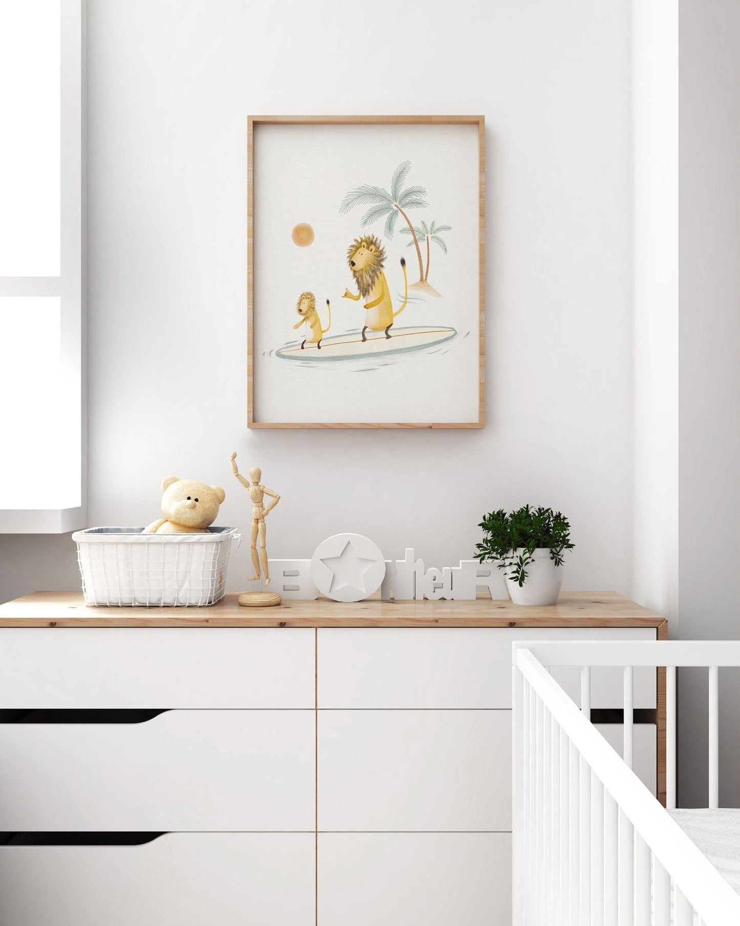 Lion Surfing Art Print - Surf Nursery Beach Decor for Kids - Prints - Urchin Bay