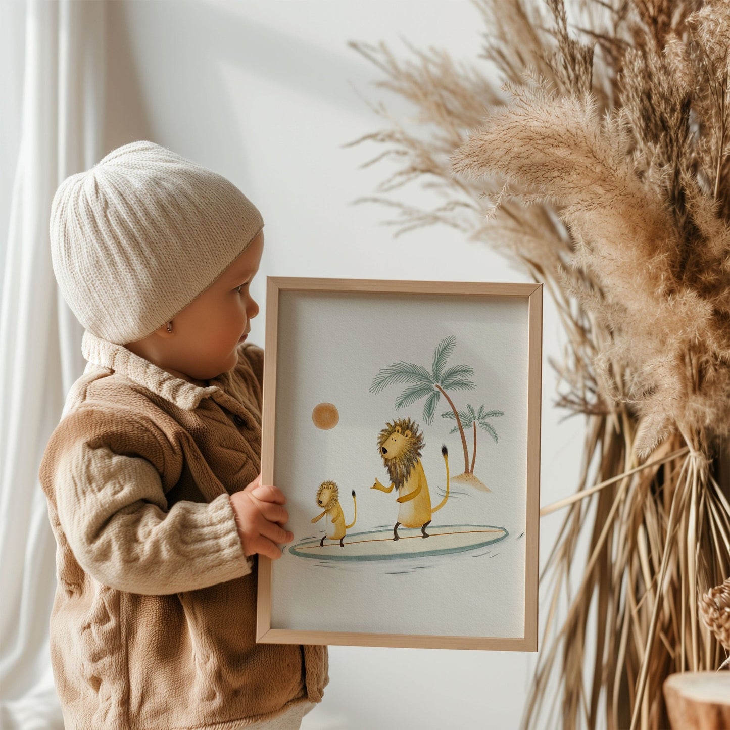 Lion Surfing Art Print - Surf Nursery Beach Decor for Kids - Prints - Urchin Bay
