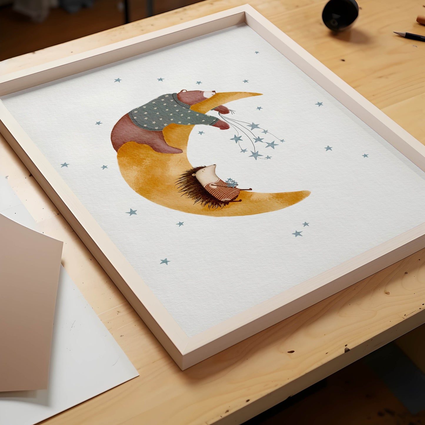 Moon & Bear Print, Night Sky Room Decor - Prints - Urchin Bay