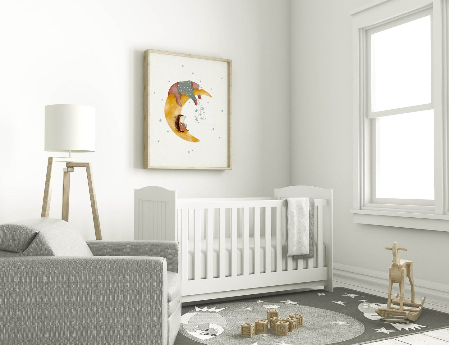 Moon & Bear Print, Night Sky Room Decor - Prints - Urchin Bay
