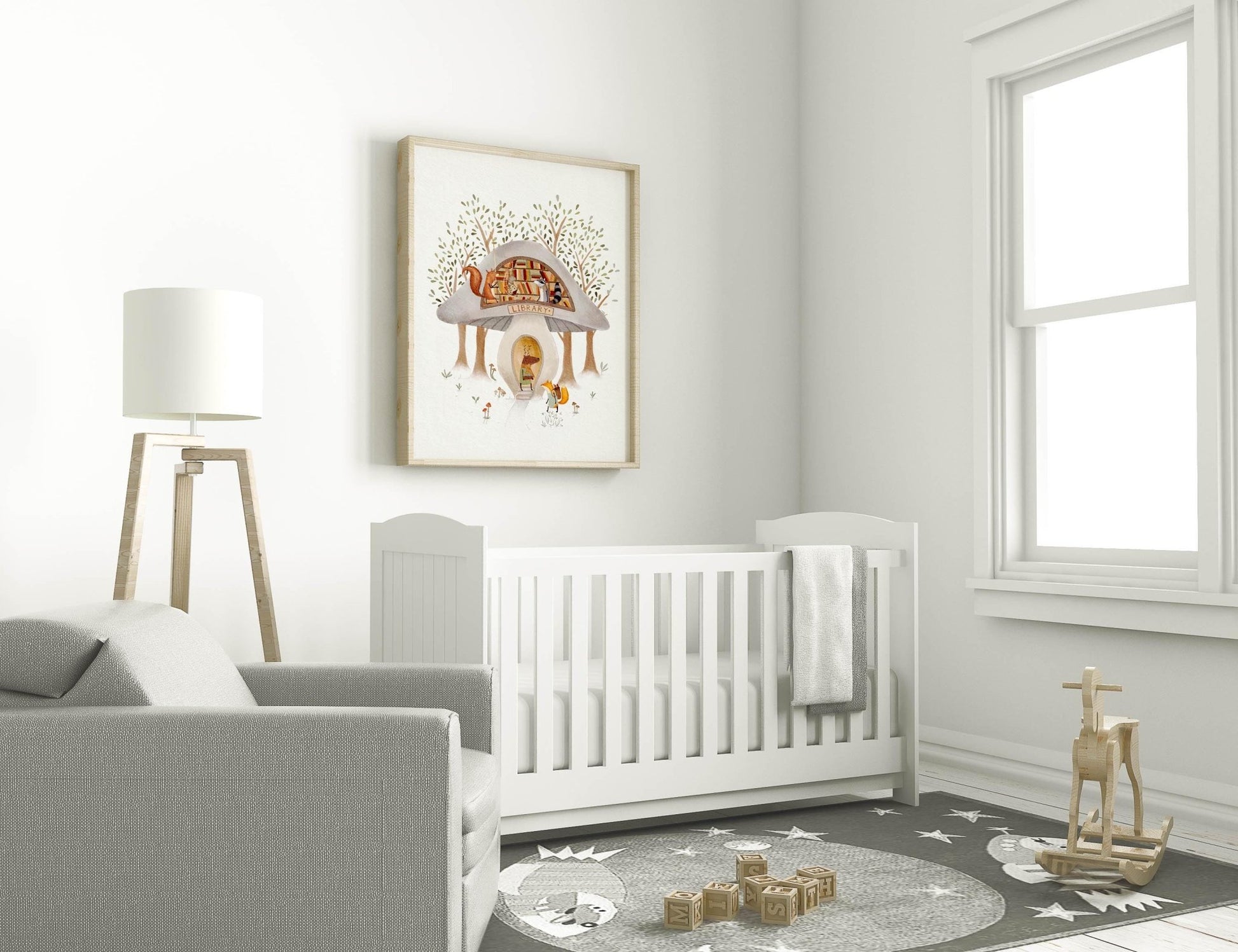 Mushroom Library Art Print - Whimsical Reading Theme - Poster - Urchin Bay