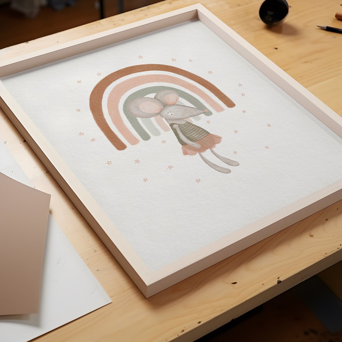 Neoclassical Rainbow Nursery Art with Mouse in Tutu - Prints - Urchin Bay