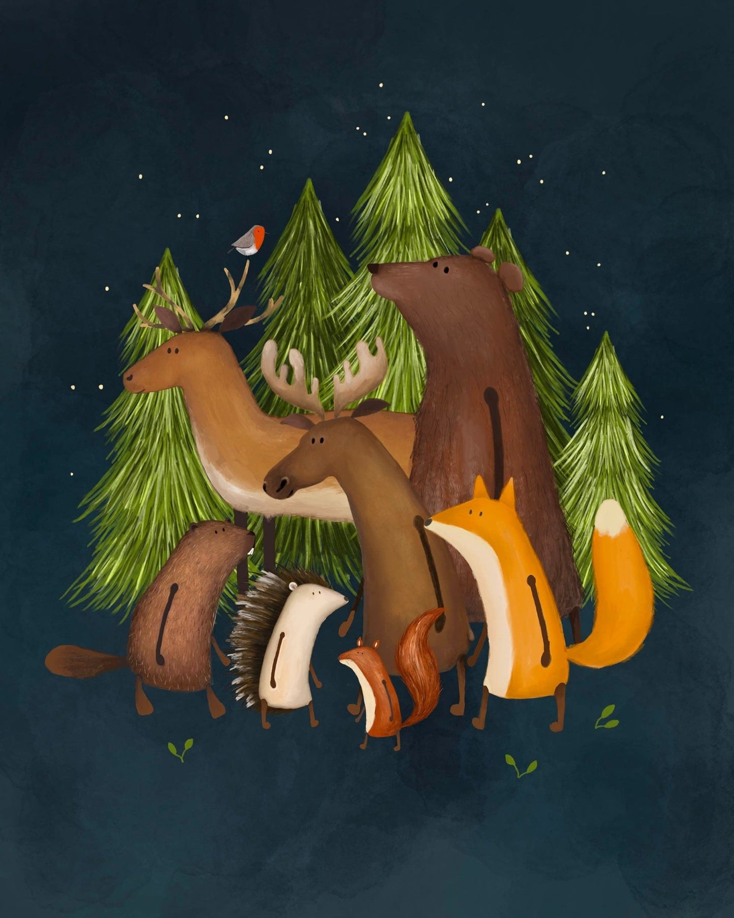 Night Sky Forest Animals Nursery Decor Set - Prints - Urchin Bay