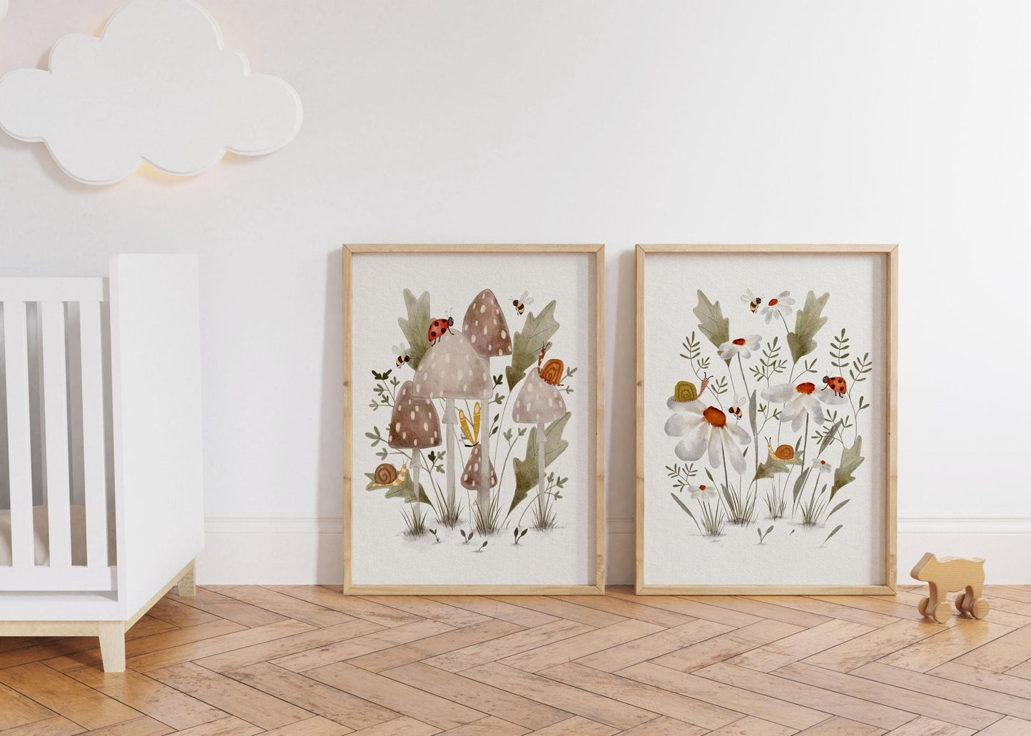 Nursery Mushroom and Floral Art Prints with Insects and Snails - Prints - Urchin Bay