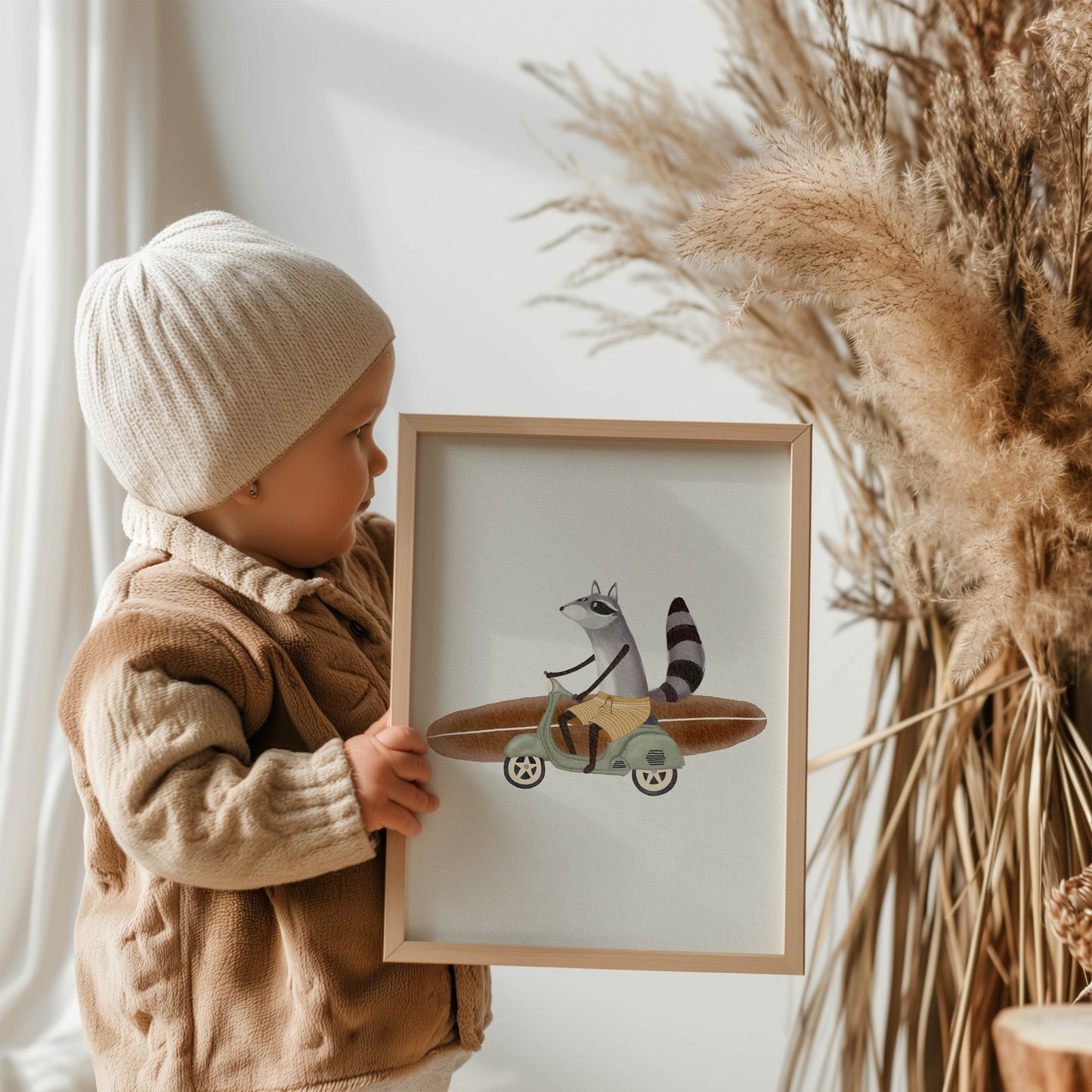 Racoon Surf Session Art Print For Children - Prints - Urchin Bay