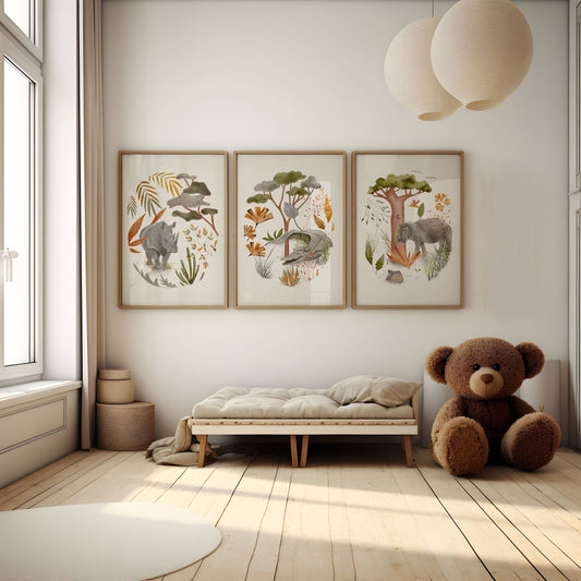 Safari Animal Nursery Art Prints Set - Prints - Urchin Bay
