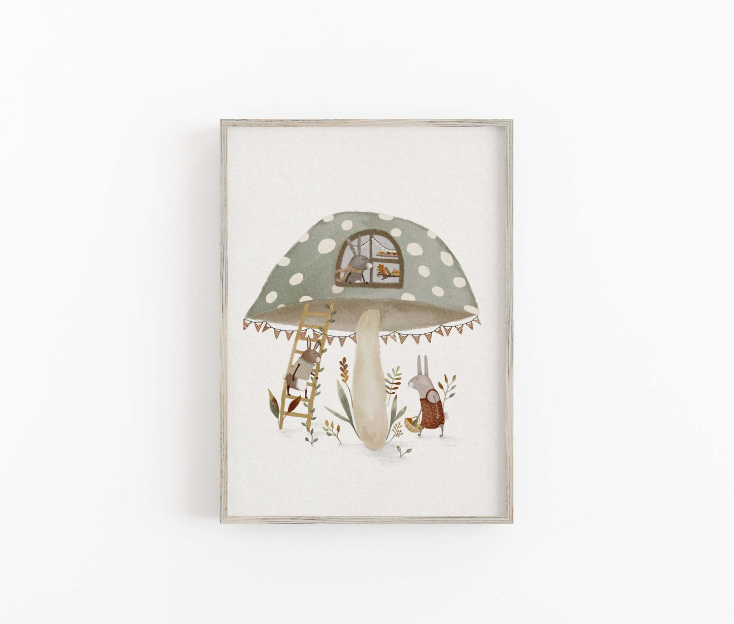 Sage Green Mushroom House Print, Whimsical Nursery Art - Prints - Urchin Bay