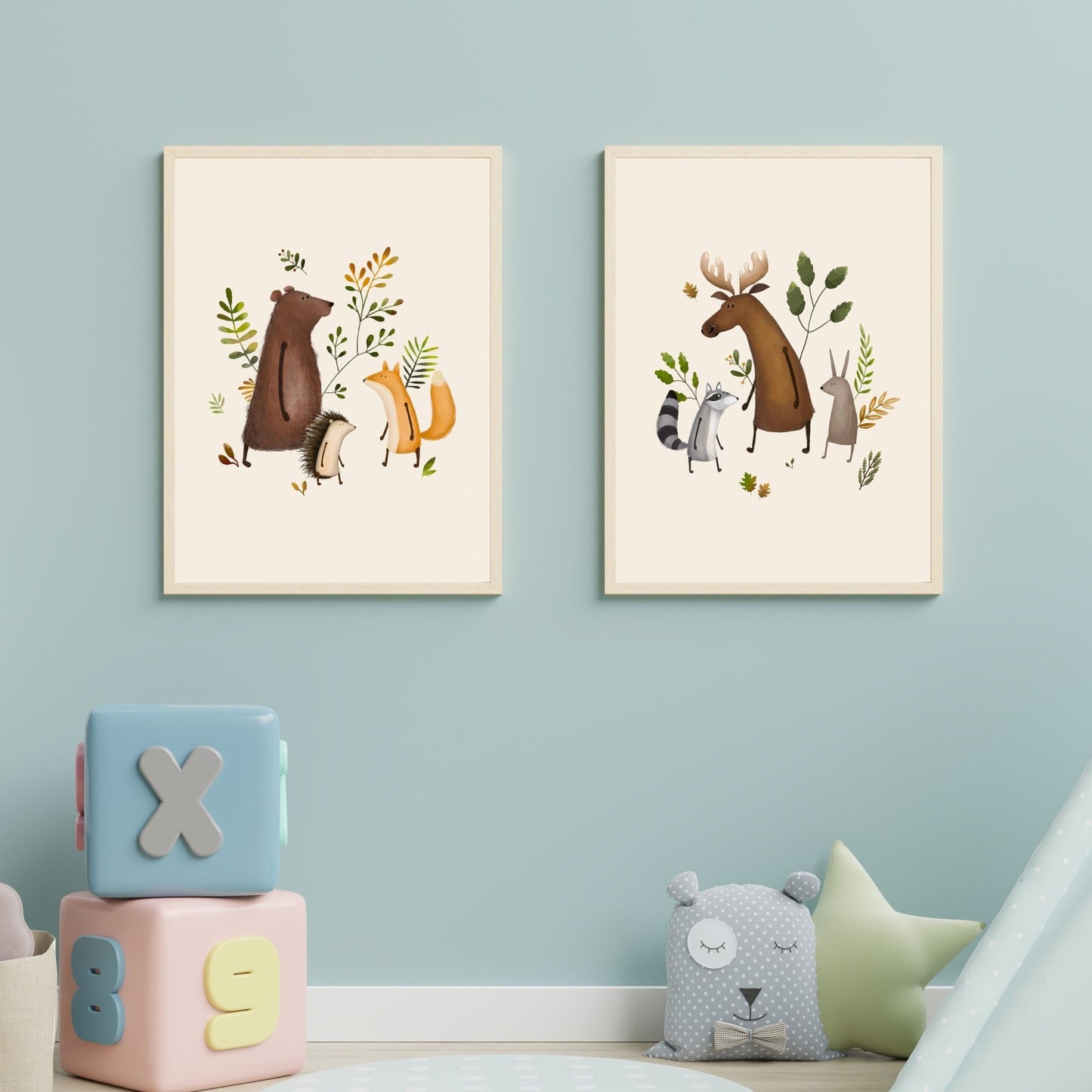 Set of 2 Childrens Animal Posters - Prints - Urchin Bay