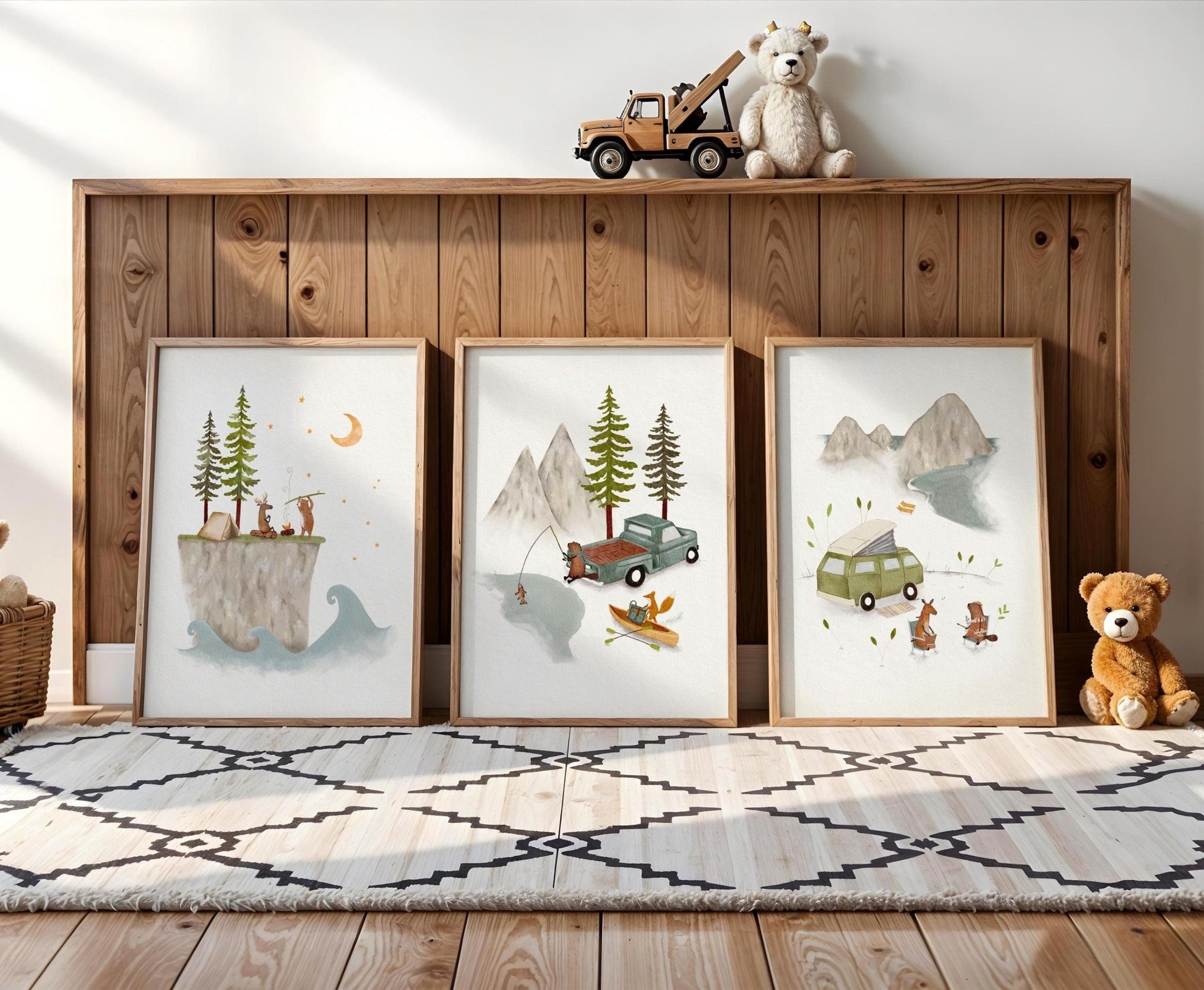Set of 3 Adventure Prints – Camping, Surfing & Fishing Room Decor - Prints - Urchin Bay