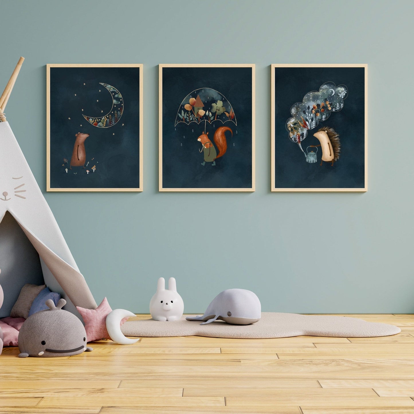 Set of 3 Night Sky Forest Animal Nursery Prints - Prints - Urchin Bay