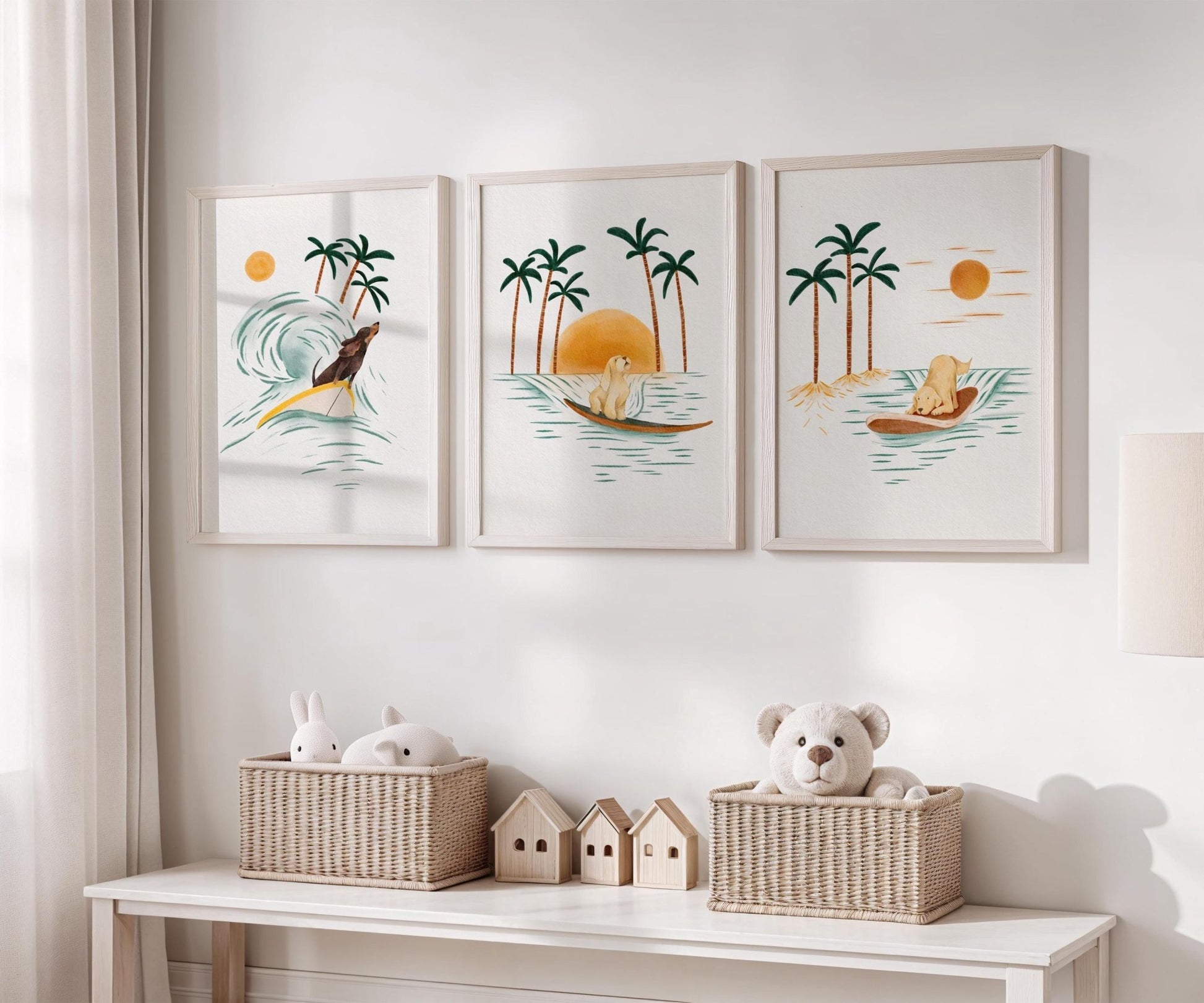 Set of 3 Surfing Dog Prints – Coastal Nursery Wall Art - Prints - Urchin Bay
