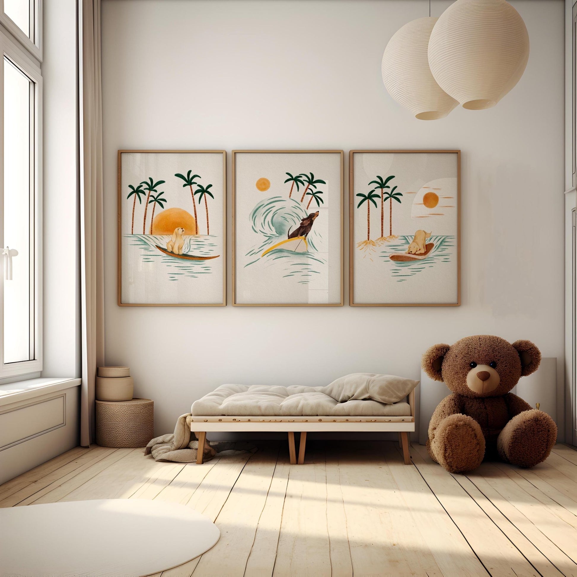 Set of 3 Surfing Dog Prints – Coastal Nursery Wall Art - Prints - Urchin Bay