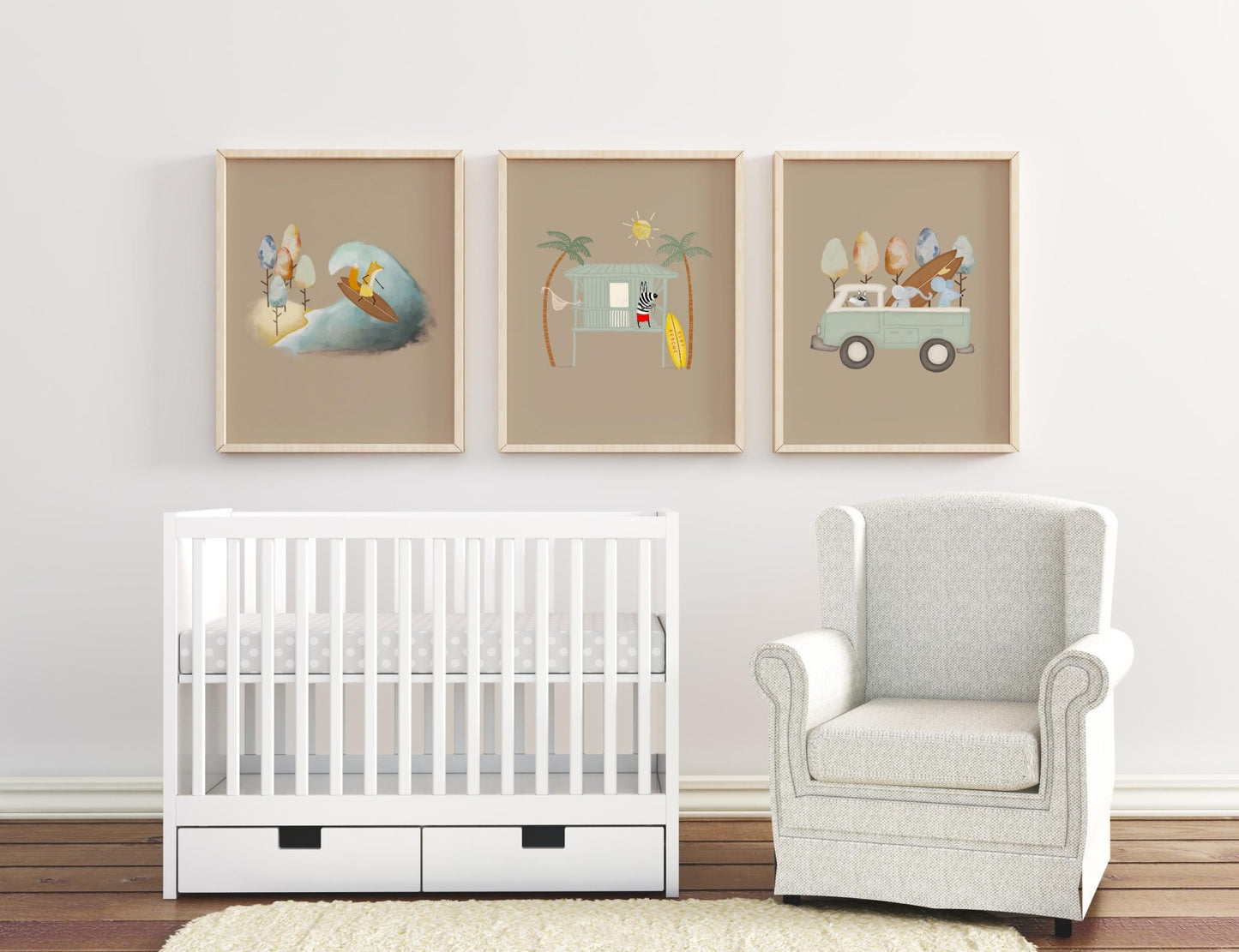 Set of Three Surf Art Prints For Children, Surfing Wall Decor - Prints - Urchin Bay