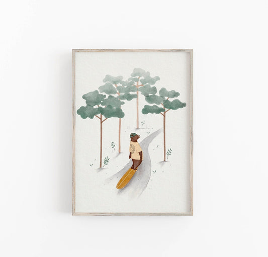 Skateboarding Bear Wall Art - Forest Adventure Decor - Prints - Urchin Bay