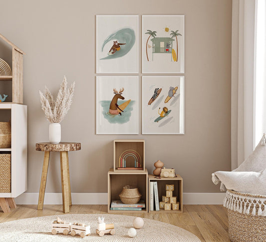Surf Art Print Set - Kids Beach Wall Decor - Prints - Urchin Bay
