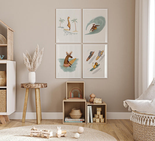 Surfing Animal Prints Set for Kids - Prints - Urchin Bay