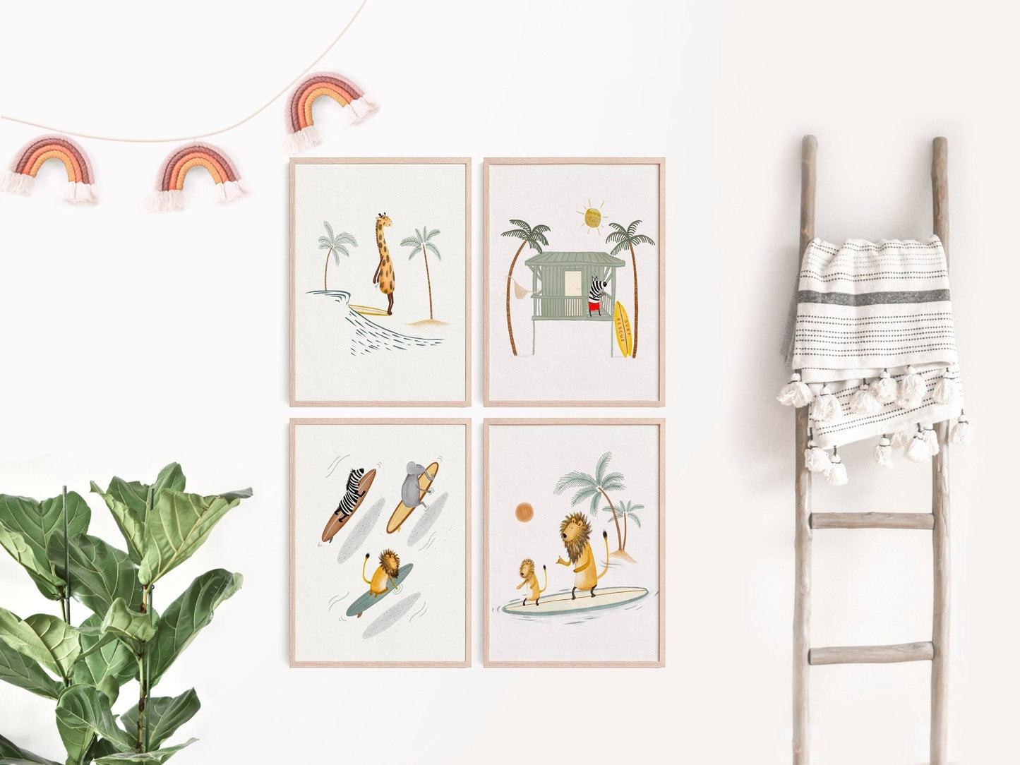 Surfing Art Prints Set for Kids - Beach Nursery Room Decor - Prints - Urchin Bay