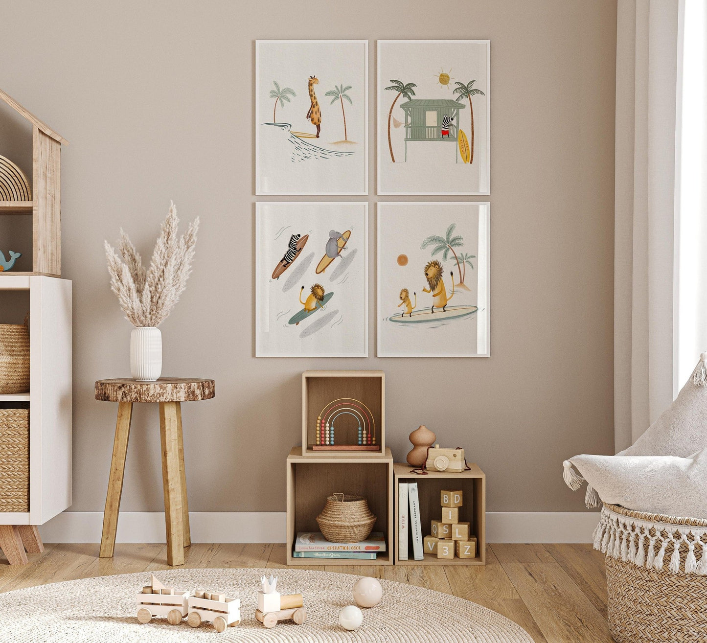 Surfing Art Prints Set for Kids - Beach Nursery Room Decor - Prints - Urchin Bay