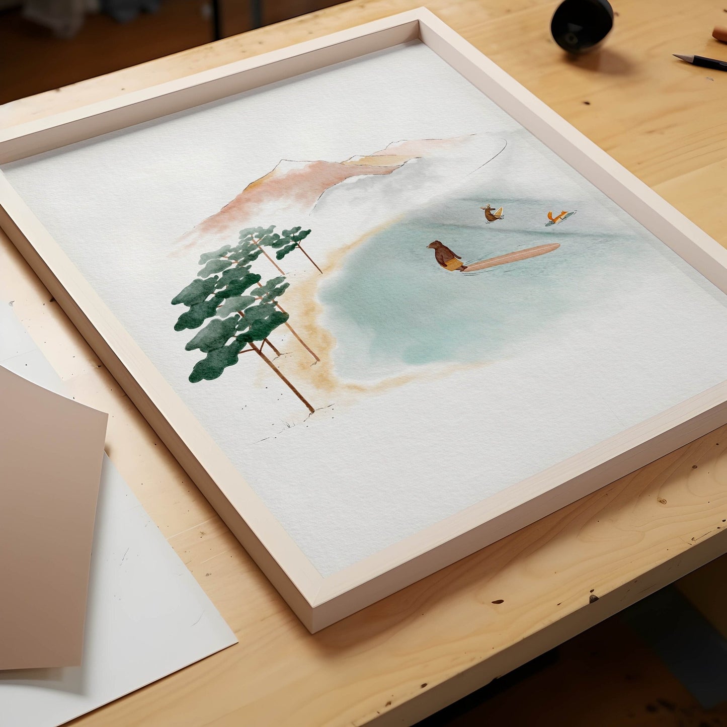 Surfing Beach Art Print - Childrens Beach Room Decor - Prints - Urchin Bay