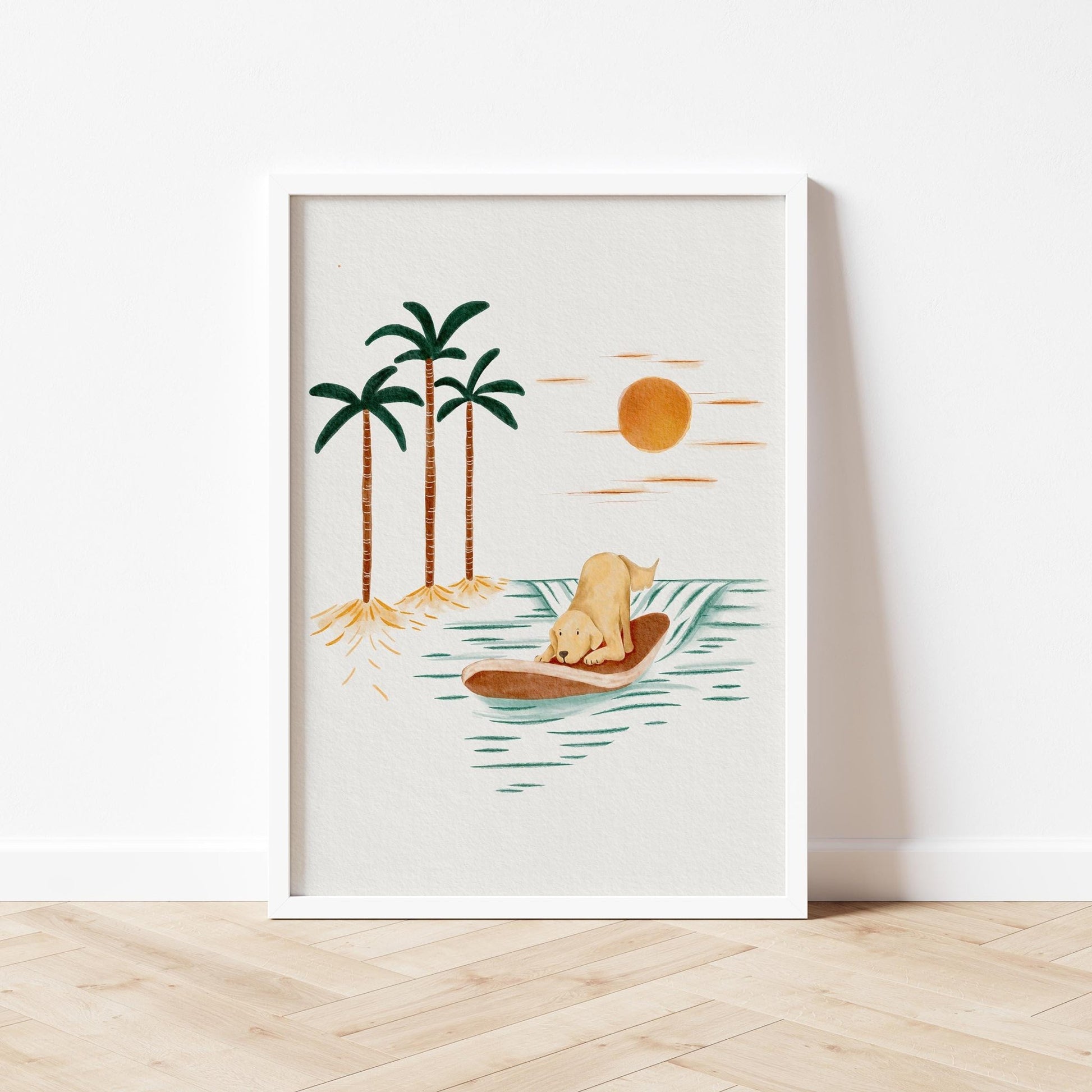 Surfing Labrador Art Print – Boho Surf Poster for Home & Nursery - Prints - Urchin Bay
