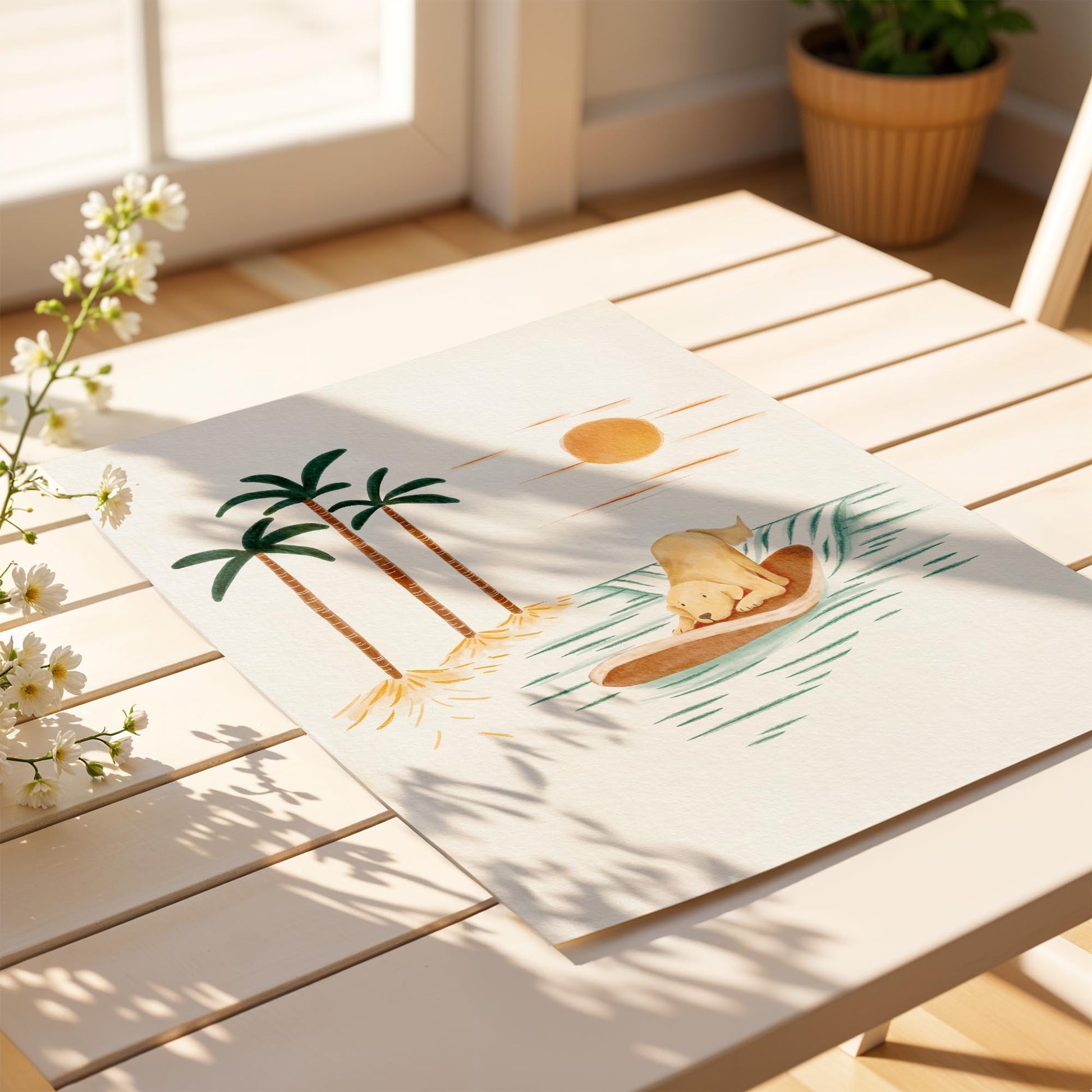 Surfing Labrador Art Print – Boho Surf Poster for Home & Nursery - Prints - Urchin Bay