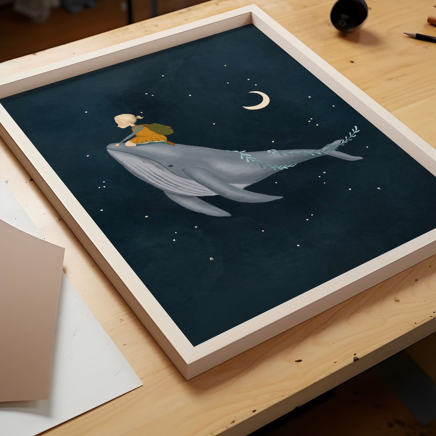 Whale and Girl Celestial Art Print for Children - Prints - Urchin Bay