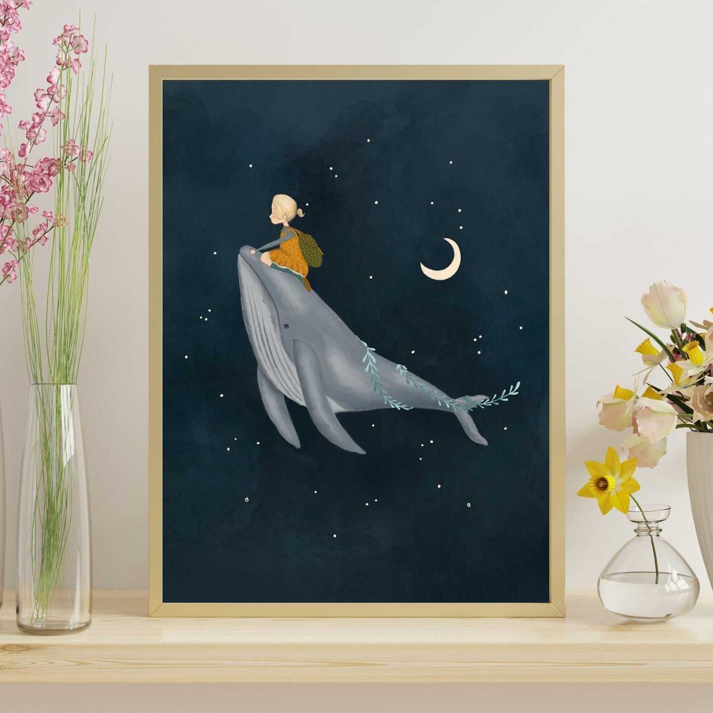 Whale and Girl Celestial Art Print for Children - Prints - Urchin Bay
