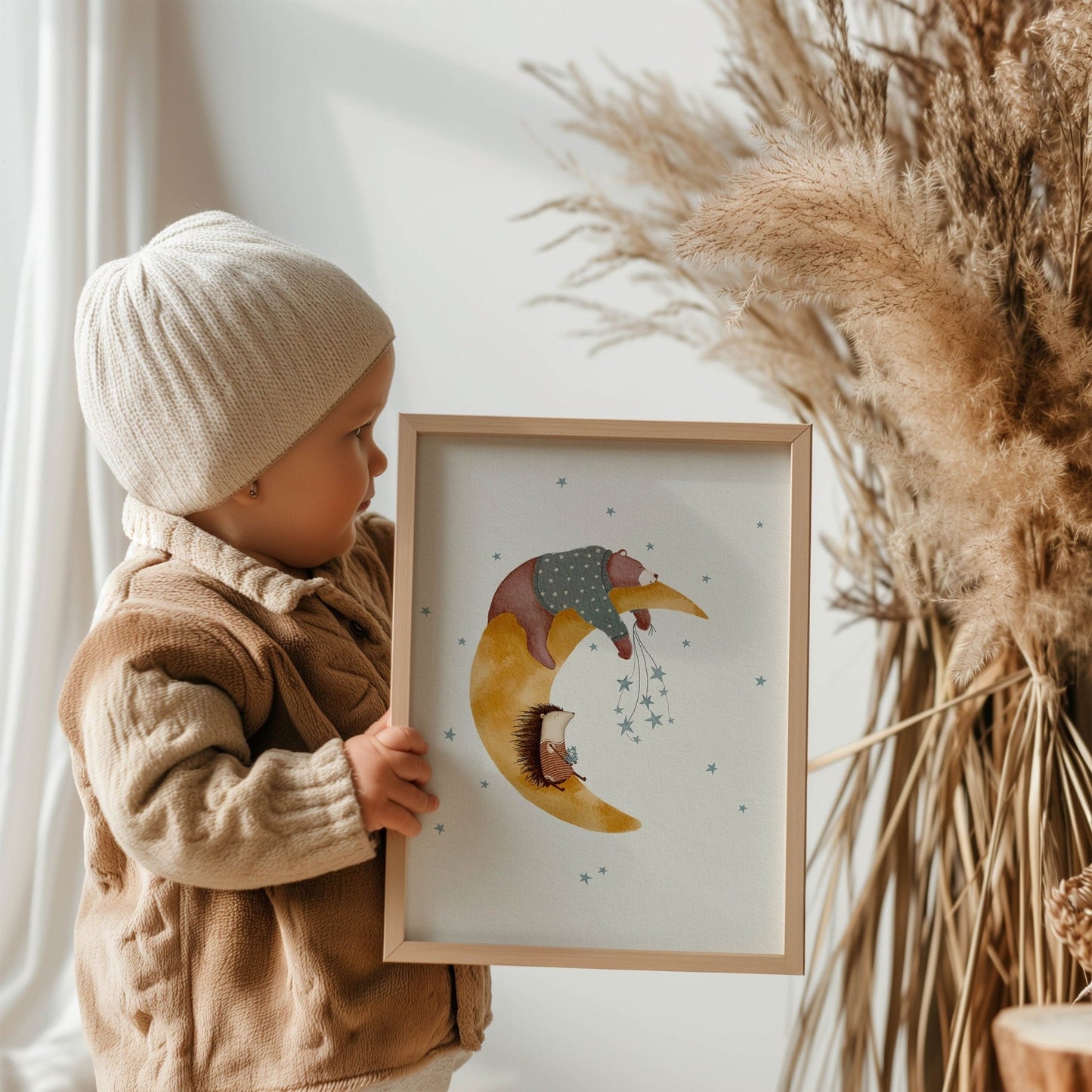 Whimsical Bear Art Print for Children - Moon Stars Nursery Decor - Prints - Urchin Bay