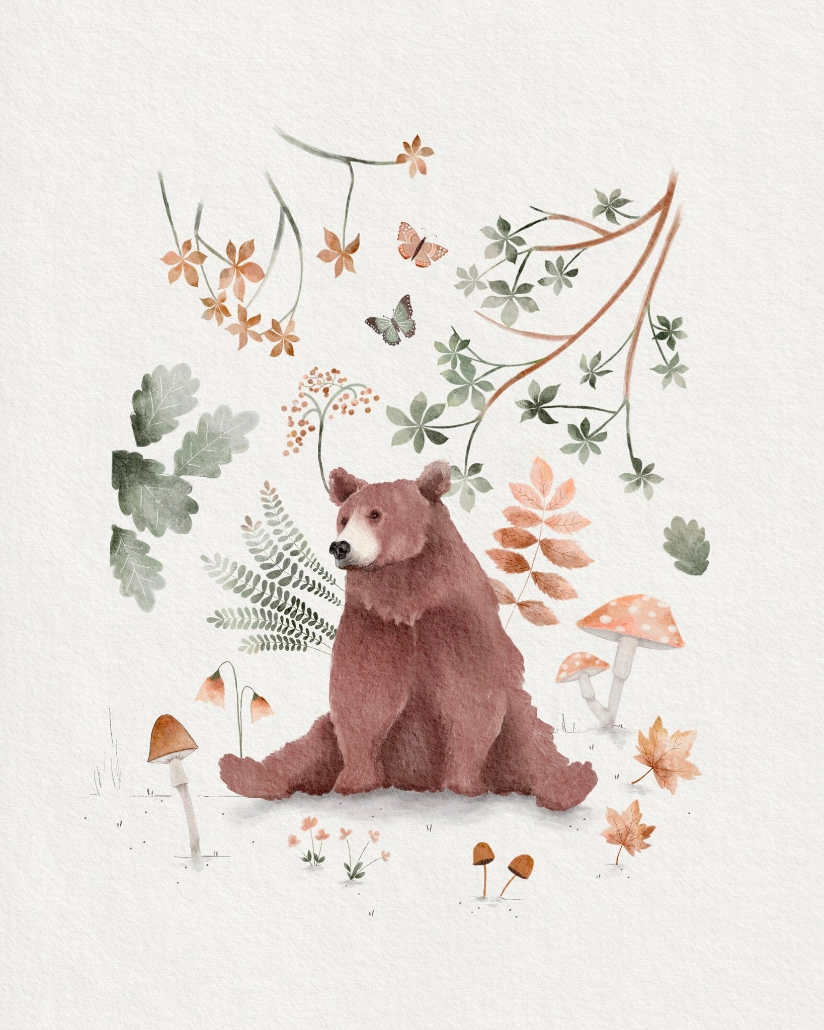 Whimsical Bear & Mushroom Art Print - Prints - Urchin Bay