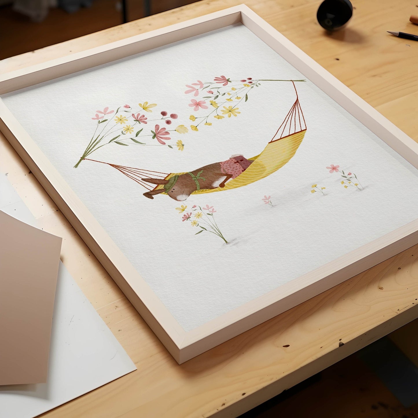 Whimsical Bunny Rabbit Hammock Art Print - Prints - Urchin Bay
