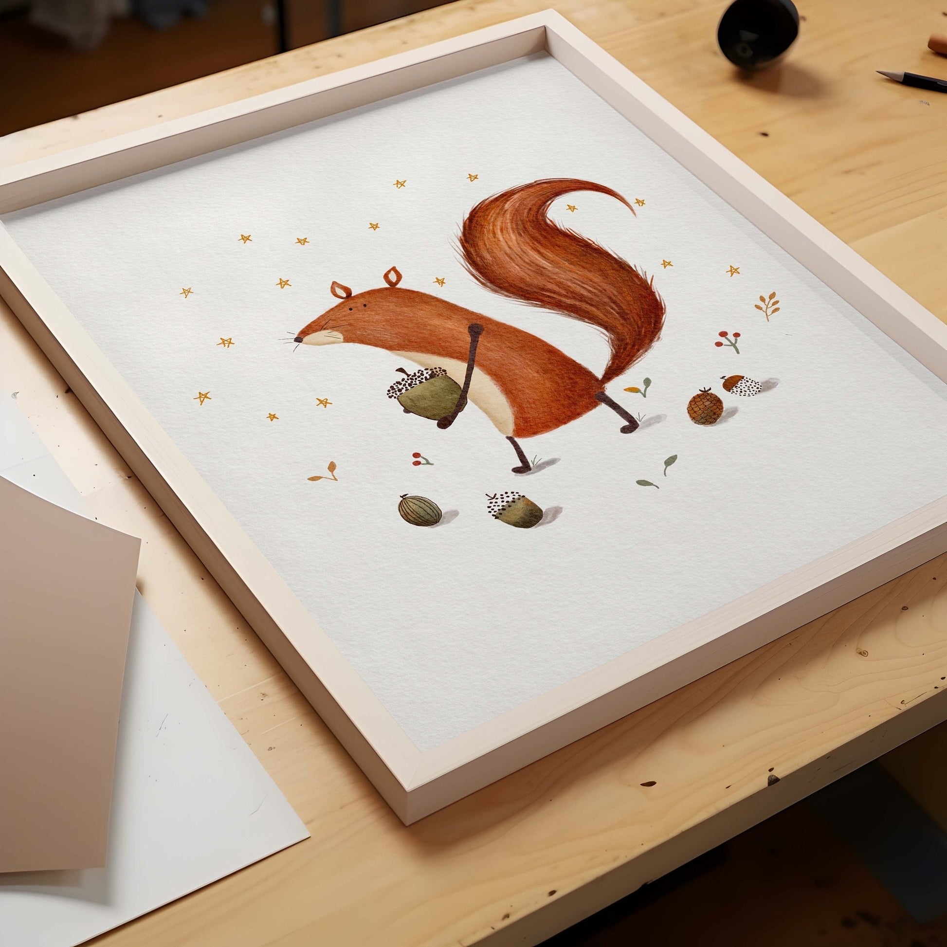 Whimsical Squirrel Art Print - Woodland Animal Wall Art for Kids - Prints - Urchin Bay