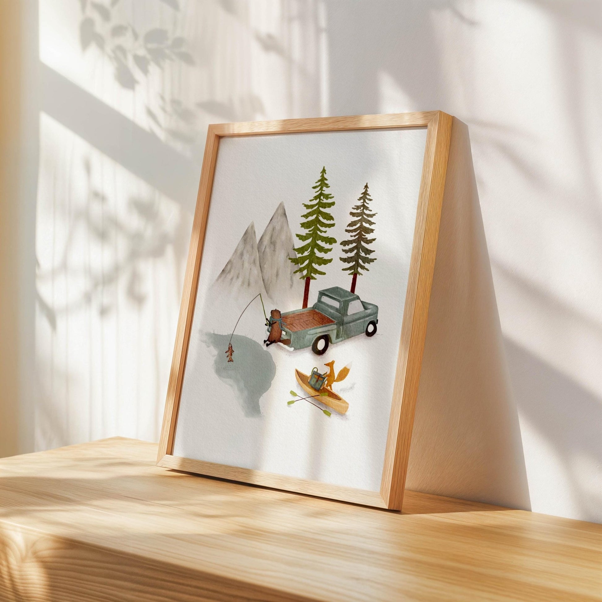 Woodland Adventure Print – Bear Fishing & Fox Canoeing - Prints - Urchin Bay