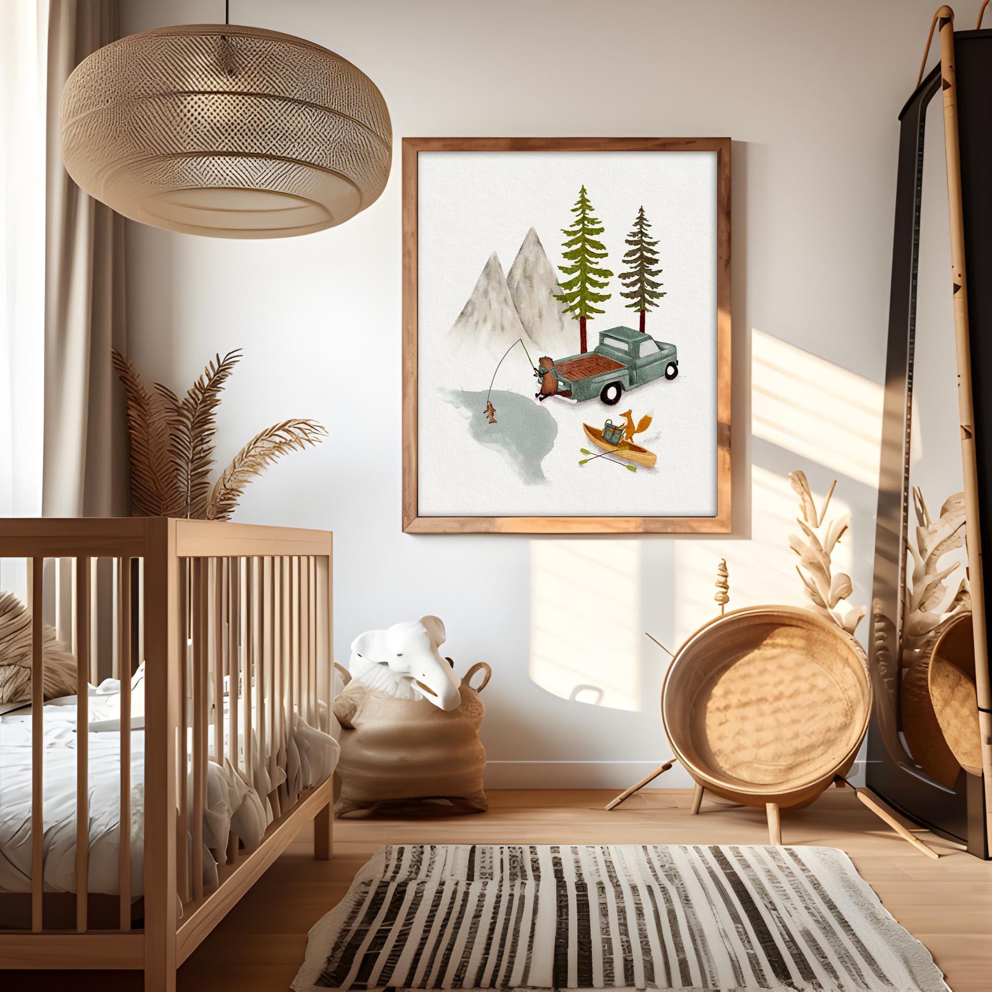 Woodland Adventure Print – Bear Fishing & Fox Canoeing - Prints - Urchin Bay