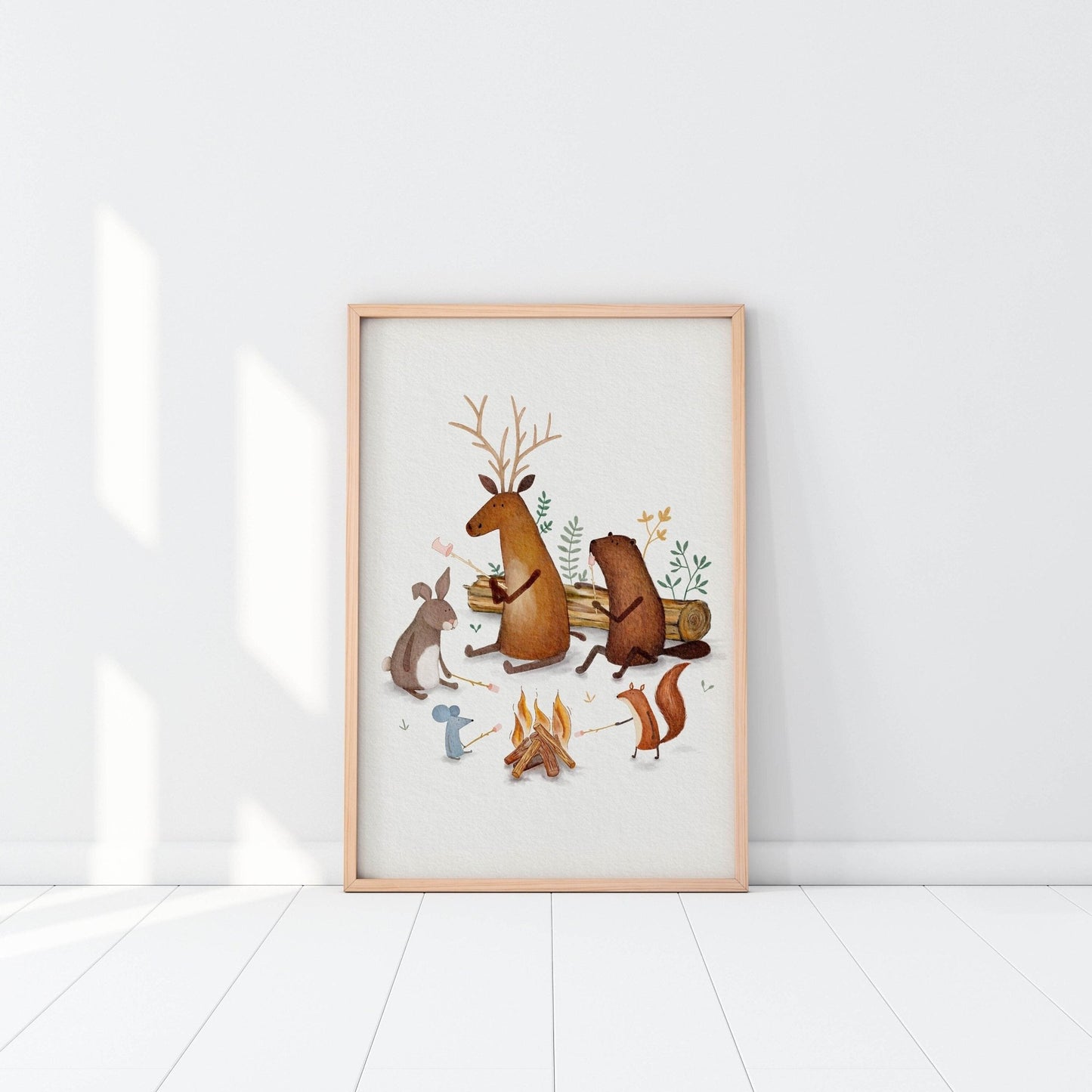 Woodland Animal Art Print - Animal Campfire Illustration - Prints - Urchin Bay