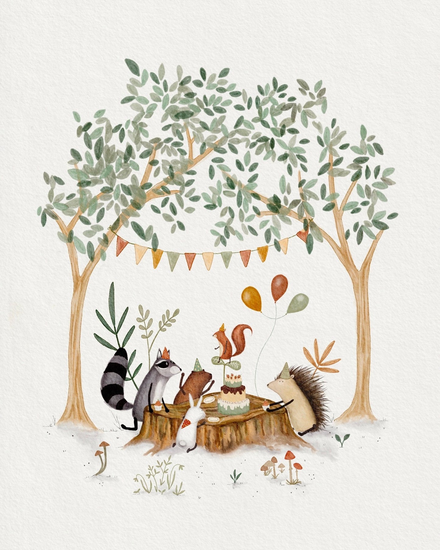 Woodland Animals Picnic Art Print - Tea Party Illustration - Prints - Urchin Bay
